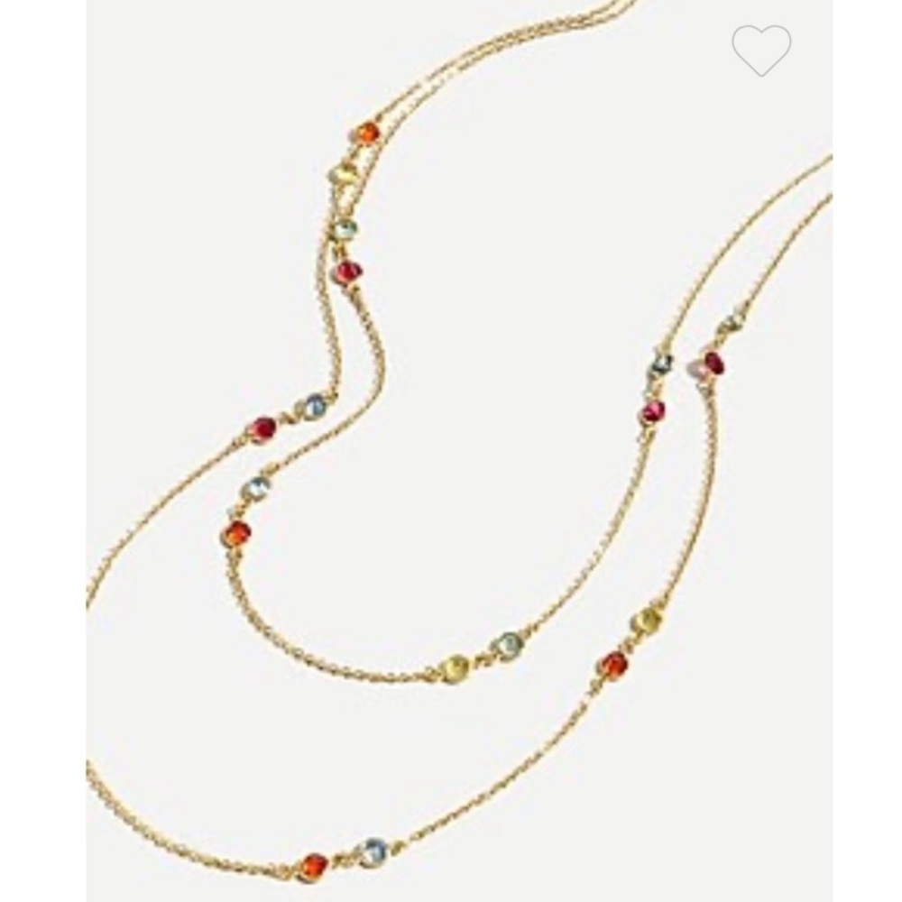 J. Crew Ava Double Strand Delicate Gem Long Necklace Multicolor Stone Station